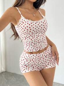 SHEIN EZwear Strawberry Printed Full Cami Top And Shorts Set - Multicolor - View 5