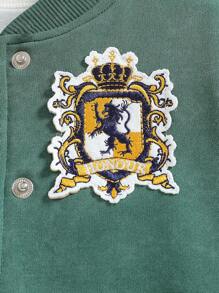 嬰兒女孩編織復古獅徽夾克外套，休閒服裝 - 綠色 - 查看 3