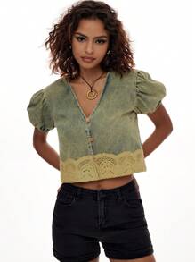 Forever 21 Loose Casual Resort  Western Denim Top - Blue - View 1