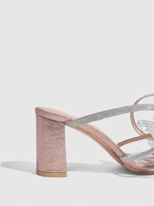 Twin Melody X SHEIN CUCCOO SZL 时尚性感女士香槟色缠脚踝蝴蝶结设计高跟凉鞋，适合工作、约会、聚会、婚礼和度假万圣节