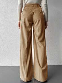 EURMUSE 女款燈芯絨闊腿長褲(不含腰帶) - 駝色 - 查看 5