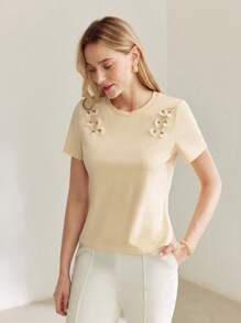 MOTF PREMIUM Camiseta de manga corta con detalle de cuentas - Albaricoque - Ver 5