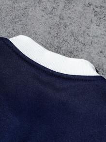 SHEIN 年轻男孩 1 件休闲有趣的学院风可爱街头夹克，带字母印花，适合日常穿着、上学、旅行、户外活动、秋冬季节 - 藏蓝色 - 查看 9