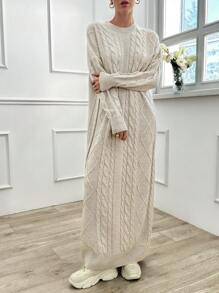 EURMUSE Cable Pattern Sweater Dress - Beige - View 1