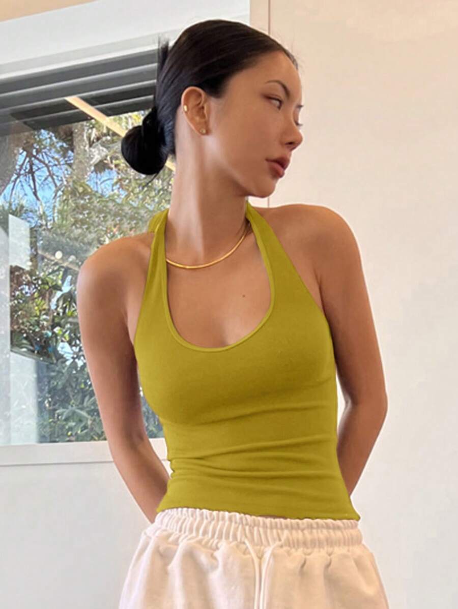 DAZY 女士純色綁頸背心 - 黃色 - 查看 1
