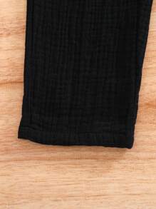 SHEIN Young Girl Casual Versatile Pleated Waist Bow Accent Black Pants. Suitable For Spring, Summer, Autumn, And Winter, Suitable For Casual Occasions - Black - View 7