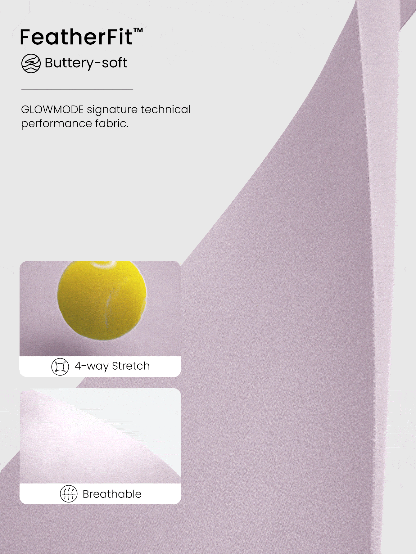 GLOWMODE 17 英寸 FeatherFit™ 收腹 U 型背健身运动连体衣轻质支撑瑜伽工作室健身房日常 - 淡紫色 - 查看 5