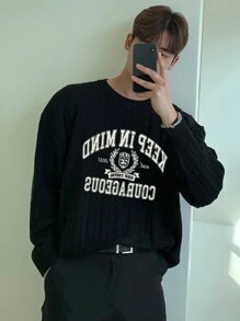 DAZY Men's Autumn Letter Printed Sweater - Black - View 1