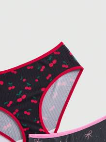ROMWE Kawaii 3pcs Sweetheart Butterfly Cherry Blossom Floral Print Ice Silk Triangle Panties Set - Multicolor - View 4