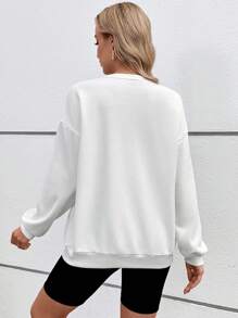 SHEIN Maternity Fall/Winter Loose Fit Round Neck Sweatshirt With Letter Print And Drop Shoulder Design With Long Sleeve - White - View 3