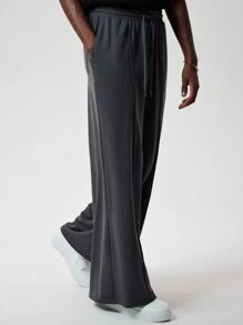 Forever 21 Men's Drawstring Waist Wide Leg Loose Fit Sweatpants In Dark Gray/Fall/Winter - Grey - View 1