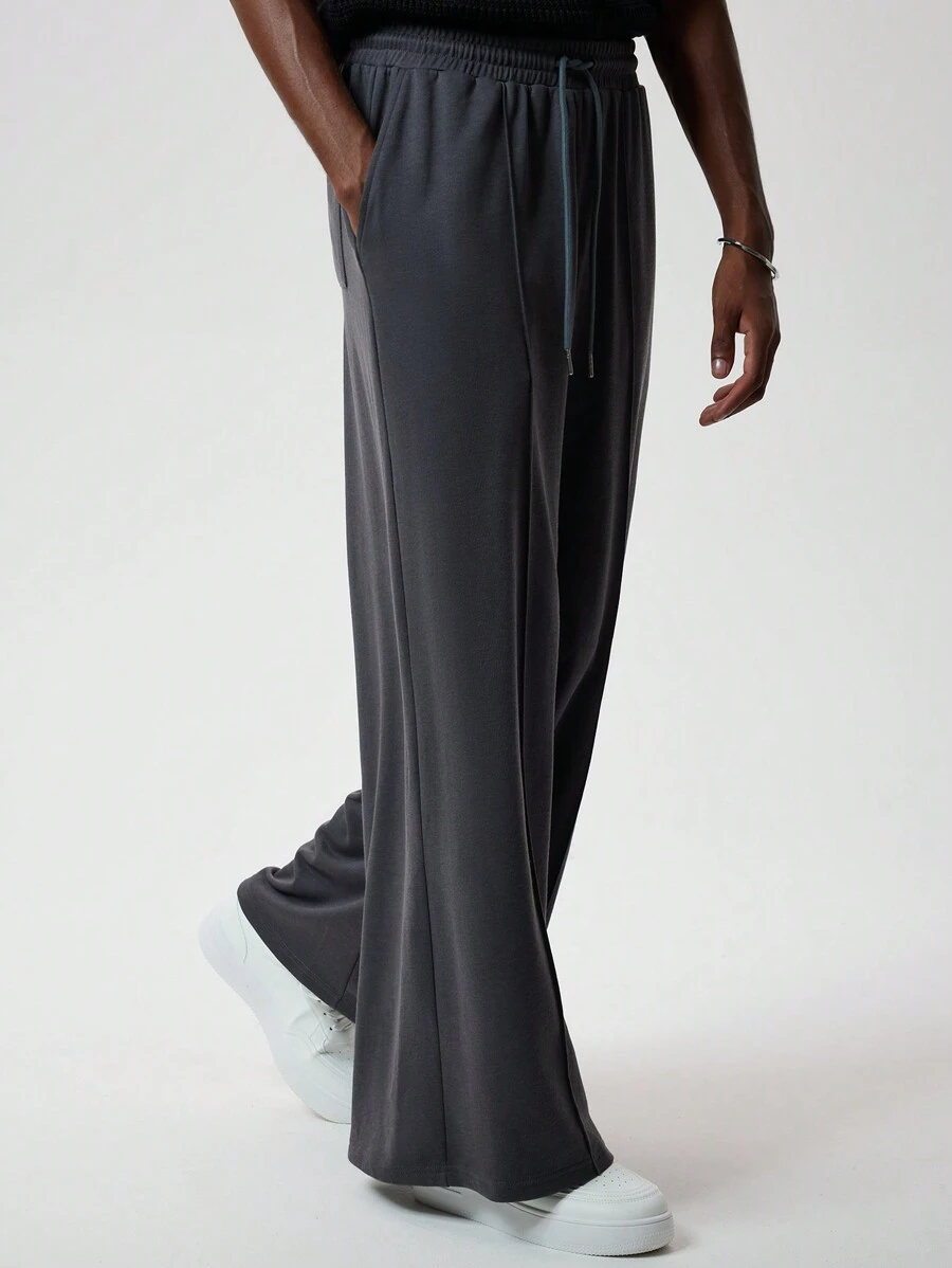 Forever 21 Men's Drawstring Waist Wide Leg Loose Fit Sweatpants In Dark Gray/Fall/Winter - Grey - View 1