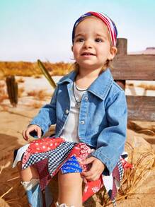 SHEIN 2pcs Baby Girls' Autumn Western Cowgirl Style Denim Outfits, Cool & Cute Daily Casual Set