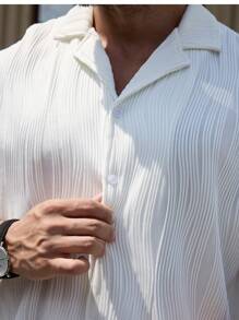 Manfinity Homme Men's Summer Solid Color Patch Collar Short Sleeve Shirt And Pocketed Shorts Casual Set - White - View 4