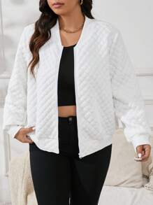 SHEIN Essnce 大码阿姨纹理面料格子棒球夹克