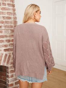 SHEIN LUNE Women's Autumn/Winter Hollow Out Sleeve Knit Cardigan Jacket,Winter Clothes