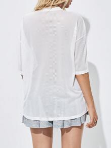 Flirla Dames Oversized Mesh Baseball Jersey Tee Shir Met Letter Print Grafische Tees Dames Tops - Donker blauw - Bekijken 2