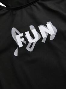 Teen Boys' Athletic Black Sleeveless Vest And Shorts Set With Fashionable & Cool Printed Patterns For Basketball, Soccer, Running, Cycling, Hiking And Fitness - Black - View 3