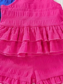 SHEIN Bộ áo ba lỗ và quần đùi xếp nếp hai lớp màu trơn đáng yêu dành cho nữ, nhiều màu, hoàn hảo cho kỳ nghỉ, du lịch và các bữa tiệc mùa hè - Nhiều màu - Xem 6