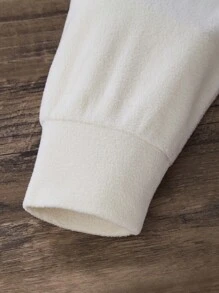 Teen Girls' Casual Fashionable Half Zip Stand Collar Fleece Pullover, With Letter Badge, For Autumn/Winter, Suitable For Traveling And School/Work Commute - Apricot - View 5