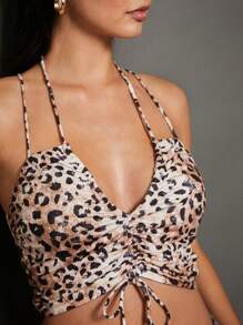 WESTFADE Cropped Leopard Tank Top - Brown - View 4
