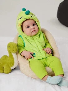 SHEIN 3 件套男婴荧光绿色可爱 3D 恐龙图案家居服套装，适合万圣节派对 - 綠色 - 查看 6