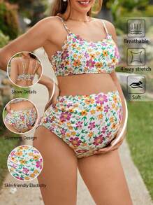 SHEIN Maternity Summer Beach Mini Ditsy Floral Bikini Set - Multicolor - View 1
