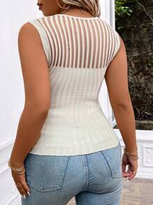 SHEIN Clasi Plus Size Solid Color Mesh Splice Hollow Out Sleeveless Sweater Vest