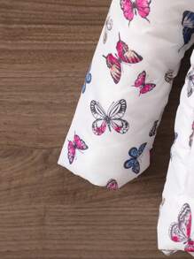 Manteau matelassé à capuche épaissi avec imprimé papillon mignon pour jeunes filles, hiver - Blanc - Voir 3