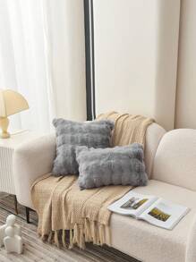 1 pièce Housse de coussin décorative en fausse fourrure de lapin de couleur gris clair sans rembourrage, housse de coussin pelucheuse en flanelle moderne fermeture à glissière pour la maison, pour canapé, salon