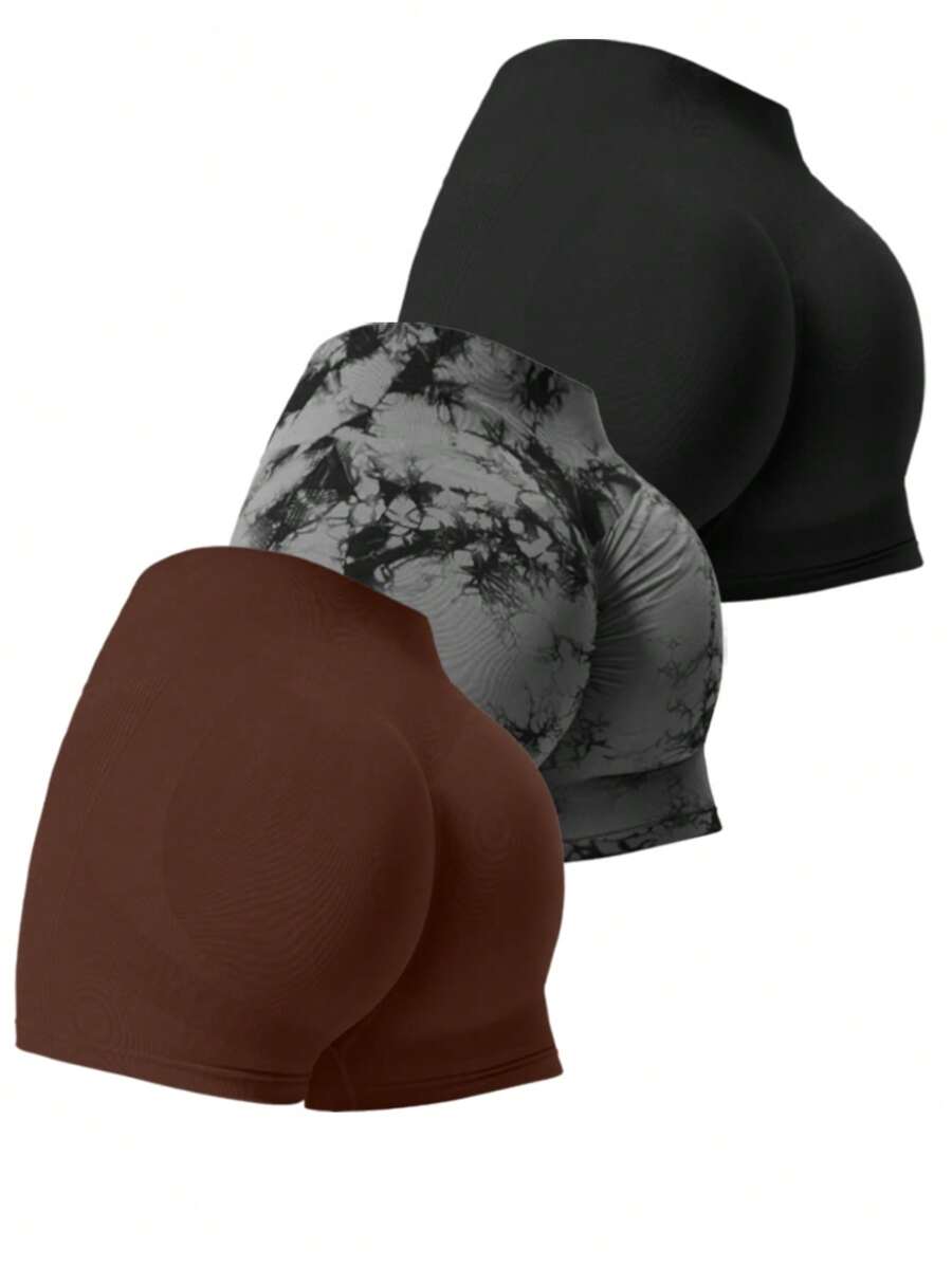 Easithlete 女士高腰无缝弹力健身运动短裤，适合日常穿着女士运动短裤、健身短裤、骑行短裤 - 彩色 - 查看 1