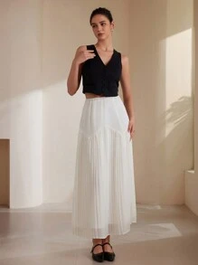 Aveloria Rosie Clean Design Pleated High Waist Bodycon White Long Skirt - White - View 6