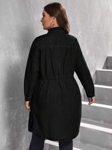 SHEIN ICON Women's Plus Size Solid Color Simple Daily Long Sleeve Denim Jacket, Fall Women Clothes - Black - View 2