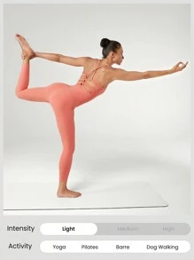 GLOWMODE 26 英寸 FeatherFit™ V 领绑带背部 Powerhold 背部紧身连体衣 低冲击瑜伽日常 - 珊瑚粉 - 查看 6