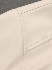 Tween Girl High-Necked Cargo Motorcycle PU Jacket, Short And Warm