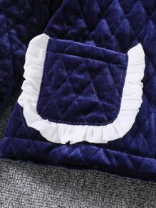 SHEIN Young Girl Autumn/Winter Long Sleeve Ruffled Color Block Ladylike Jacket - Black and White - View 3