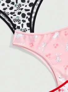 ROMWE Kawaii 3pcs Cute Rabbit Cream & Cherry Allover Print Triangle Panties Set - Multicolor - View 3