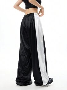 SHEIN EZwear Quần thể thao thẩm mỹ Y2K phong cách đường phố mát mẻ dành cho nữ cổ điển - màu đen - Xem 2