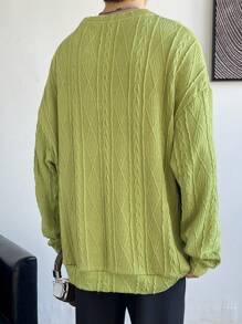 Claim Dot Sudadera de hombre de manga larga, cuello redondo y unicolor para uso diario - Verde - Ver 2