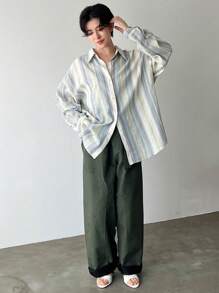 FRIFUL 女士条纹印花简约日常长袖衬衫 - 黃色 - 查看 5