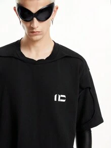 NEON BLANC 男士 100% 纯棉休闲针织破洞破坏效果宽松圆领短袖 T 恤，适合夏季 - 黑色 - 查看 2