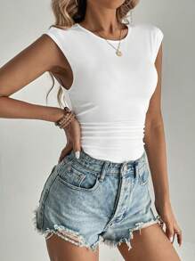 SHEIN Tall Women's Round Neck Solid Color Bodysuit - White - View 5