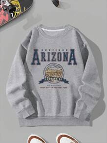 Manfinity Dauomo 男士字母圖案加絨內裏運動衫 - 灰色 - 查看 1