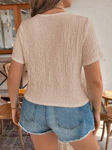Calvaya Plus Size Women's Solid Color Simple Daily Short Sleeve Shirt - Dusty Pink - View 2