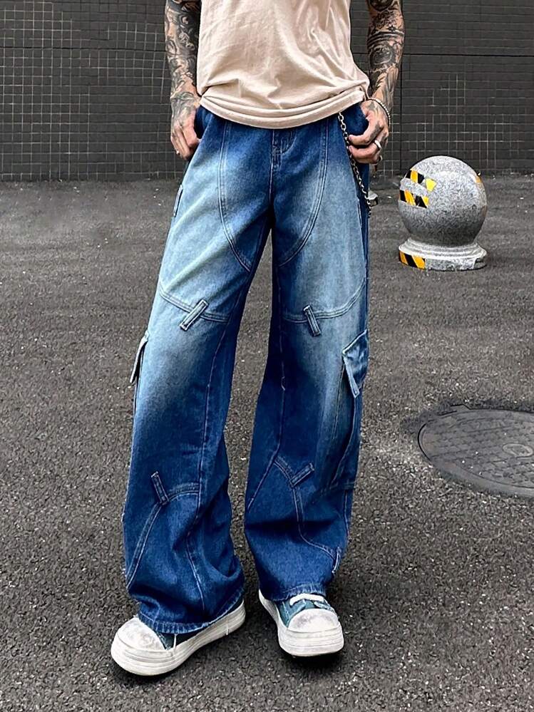 Manfinity Roghcode Y2K Vintage Street Style Light Blue Denim