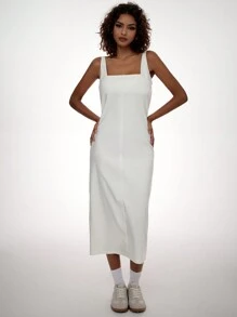 Forever 21 Váy thời trang Thu Đông cho nữ màu trắng bó sát/ hở lưng/ cơ bản/ bó sát/ dài - trắng - Xem 8