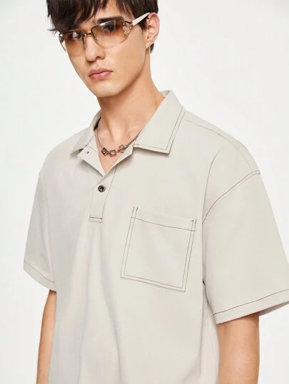 Manfinity Hypemode Men's Summer Casual Solid Color Short Sleeve Shirt And Shorts Setback To School School Shirts