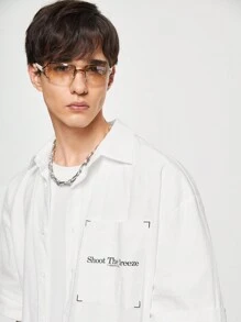 Chillumni Áo sơ mi ngắn tay in chữ mùa hè cho nam - trắng - Xem 1