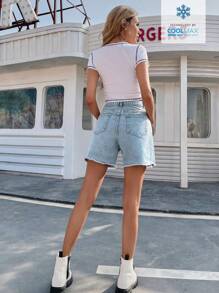 Women's Plain And Simple Casual Denim Shorts - Blue - View 2