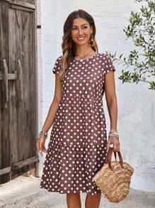 EMERY ROSE Women's Simple Polka Dot Print Round Neck Daily Wear Dress - Multicolor - View 5